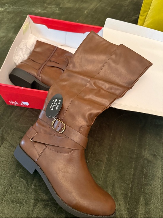 Style & Co. Shoes - Style & Co. Cognac Mid-Calf Buckle Strap Riding Boots